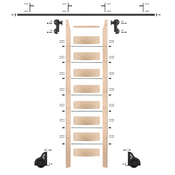 Quiet Glide Ladder 8.92 ft. Unfinish Maple Black Hook Roller Kit with 8 ft. Rail QG.510-9MA-08-V.08 - main